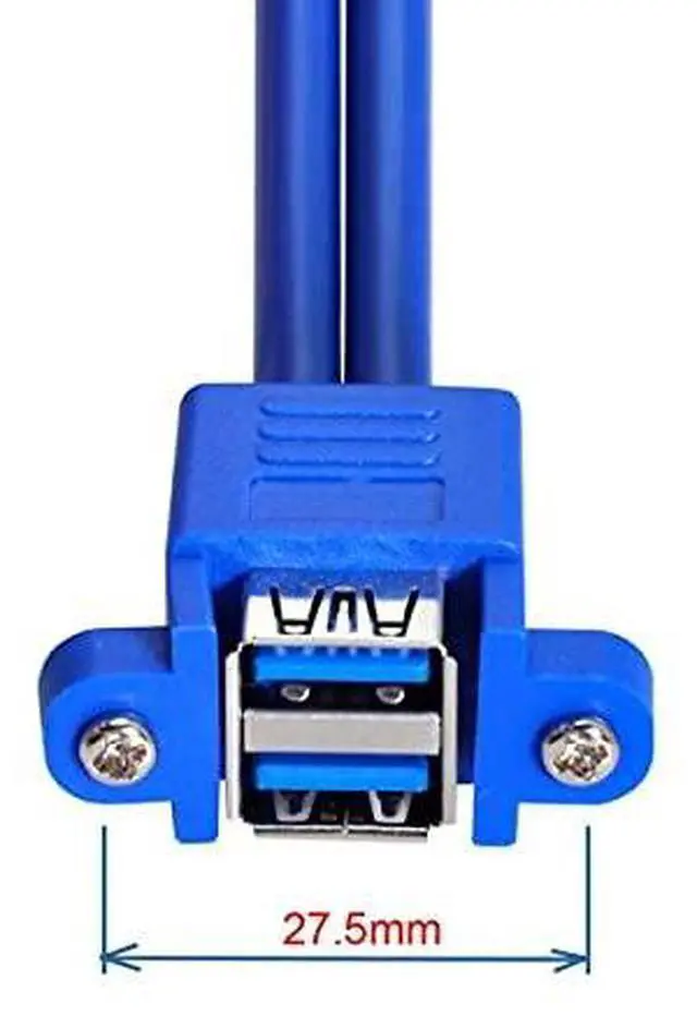 Alt view image 4 of 7 - Combo Dual USB 3.0 Male to Stackable Female Extension 5Gbps Cable 50cm with Screw Panel Mount Holes