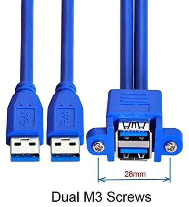 Alt view image 5 of 7 - Combo Dual USB 3.0 Male to Stackable Female Extension 5Gbps Cable 50cm with Screw Panel Mount Holes