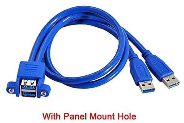 Alt view image 7 of 7 - Combo Dual USB 3.0 Male to Stackable Female Extension 5Gbps Cable 50cm with Screw Panel Mount Holes