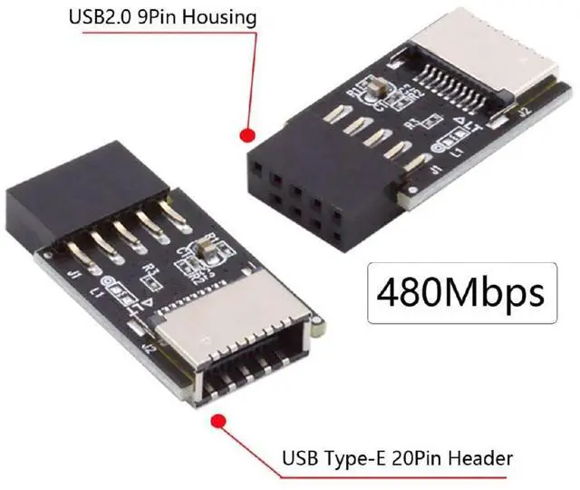 Alt view image 4 of 7 - USB 3.1 Front Panel Socket Key-A Type-E to USB 2.0 9Pin 10Pin Mainboard Header Male Extension Adapter