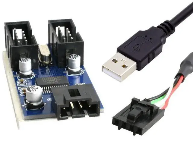 Main image of Type-A USB 2.0 Male 1 to 2 Female 9pin Motherboard Header Extension HUB Connector Adapter Port Multilier