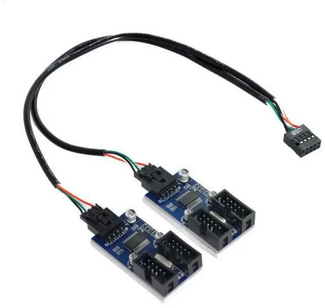 Alt view image 2 of 7 - 9pin USB 2.0 Header 1 to 2/4 Female Extension Cable HUB Connector Adapter Port Multilier