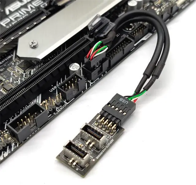 Alt view image 5 of 7 - Dual USB 3.1 Front Panel IDC Socket Key-A Type-E to USB 2.0 9Pin 10Pin Mainboard Header Male Cable Extension Adapter 20cm