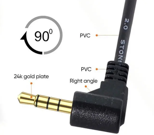 Alt view image 3 of 7 - 3.5mm 4 Poles Audio Stereo Male to Female Extension Cable 10cm Black 90 Degree Right Angled