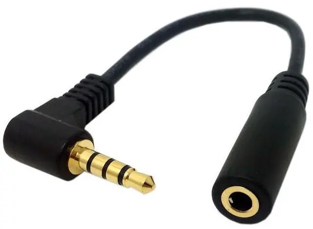 Main image of 3.5mm 4 Poles Audio Stereo Male to Female Extension Cable 10cm Black 90 Degree Right Angled