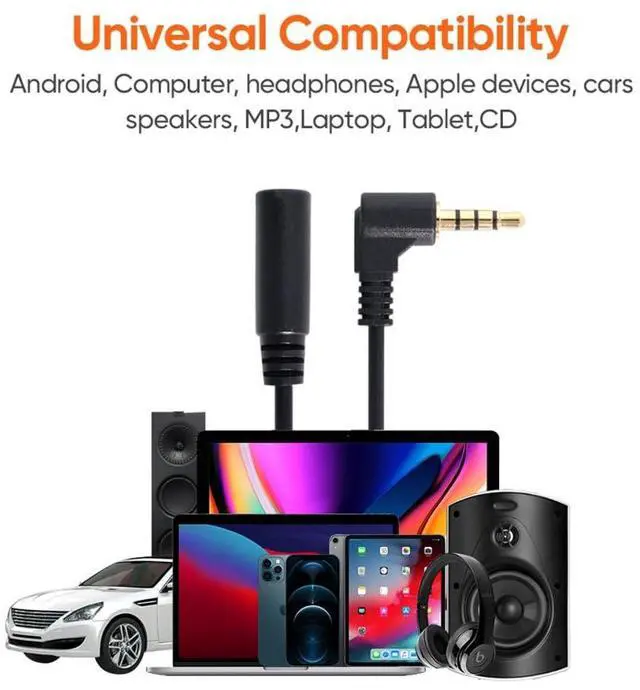 Alt view image 5 of 7 - 3.5mm 4 Poles Audio Stereo Male to Female Extension Cable 10cm Black 90 Degree Right Angled