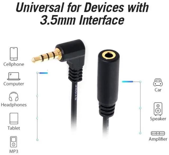 Alt view image 7 of 7 - 3.5mm 4 Poles Audio Stereo Male to Female Extension Cable 10cm Black 90 Degree Right Angled