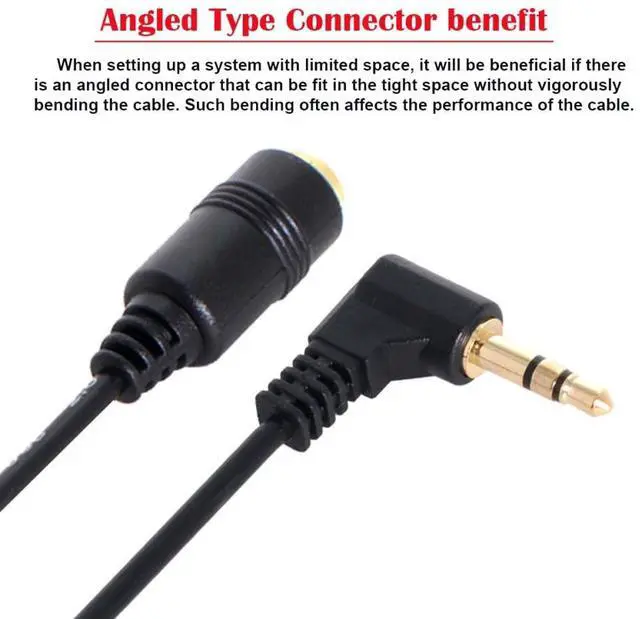 Alt view image 2 of 7 - 3.5mm 3 Poles Audio Stereo Male to Female Extension Cable 10cm Black 90 Degree Right Angled
