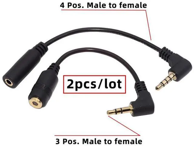 Alt view image 3 of 3 - 2pcs/Set 3.5mm Male to Female 3Poles & 4Poles Audio Stereo 90 Degree Right Angled Extension Cable