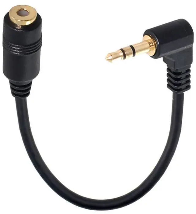 Alt view image 5 of 7 - 3.5mm 3 Poles Audio Stereo Male to Female Extension Cable 10cm Black 90 Degree Right Angled