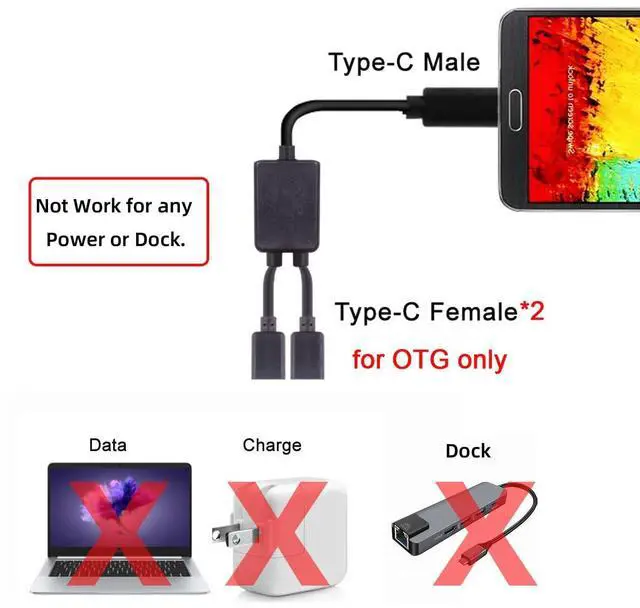 Alt view image 4 of 7 - 30cm Type-C to Dual Ports USB-C Female Hub Cable for Laptop PC & Mouse & Flash Disk