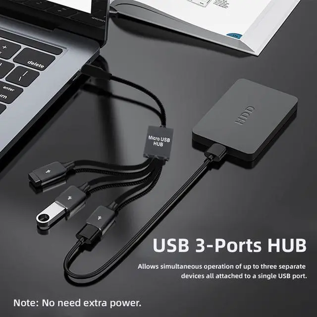 Alt view image 3 of 7 - USB 2.0 to 3 Ports Hub Cable Bus Power External Interface Adapter Multi-Port USB Splitter for Laptop Desktop Mouse Disk