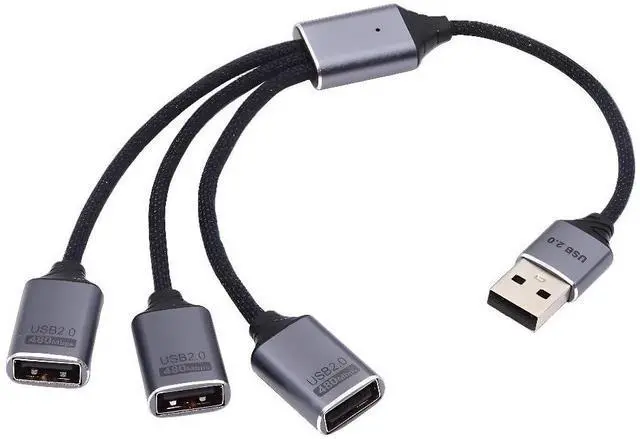 Main image of USB-A Male to 3-Port USB 2.0 Female Hub Adapter Bus-Powered for Laptop & Desktop Connect Mouse Keyboard Flash Drive