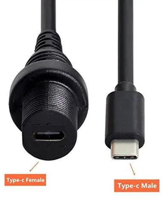 Alt view image 3 of 6 - Waterproof USB-C Type-C USB 3.1 Extension Flush Car Mount Extension Cable for Dashboard Panel