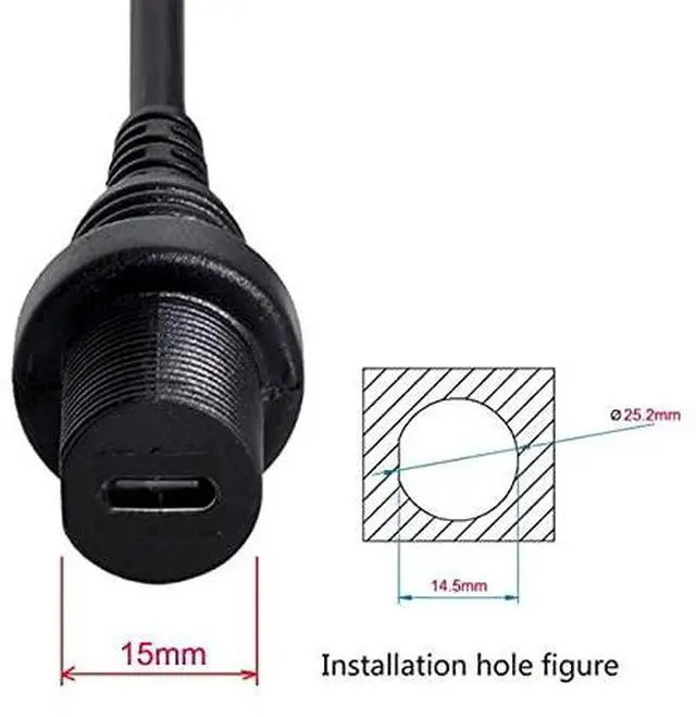Alt view image 5 of 6 - Waterproof USB-C Type-C USB 3.1 Extension Flush Car Mount Extension Cable for Dashboard Panel