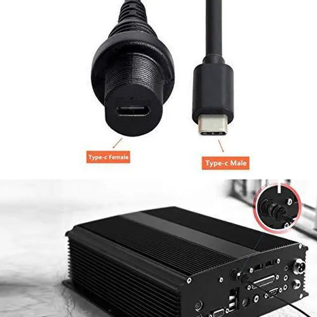 Alt view image 6 of 6 - Waterproof USB-C Type-C USB 3.1 Extension Flush Car Mount Extension Cable for Dashboard Panel