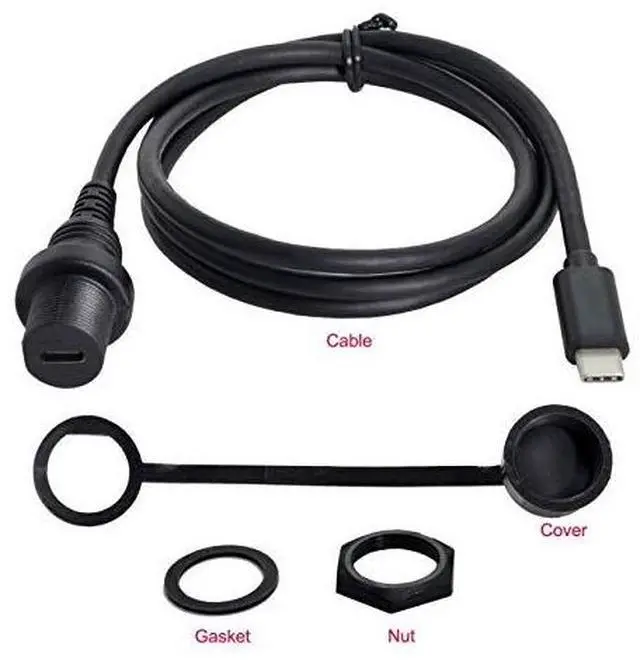 Alt view image 4 of 6 - Waterproof USB-C Type-C USB 3.1 Extension Flush Car Mount Extension Cable for Dashboard Panel