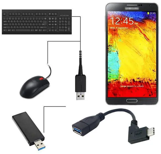 Alt view image 7 of 7 - 10Gbps USB-C USB 3.1 Type-C Male to USB 3.0-A Female OTG Data Power Opposite U Shape Back Angled Cable 30cm