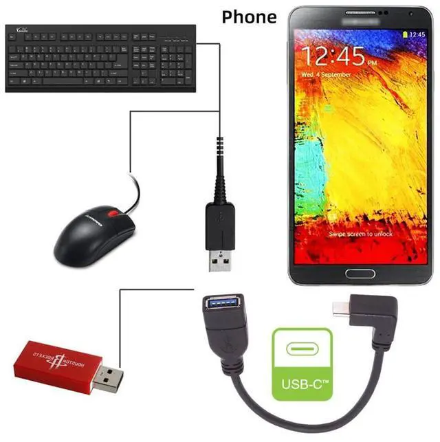 Alt view image 5 of 7 - 10Gbps USB-C USB 3.1 Type-C Male to USB 3.0-A Female OTG Data Power Up Down 90 Degree Angled Cable 20cm