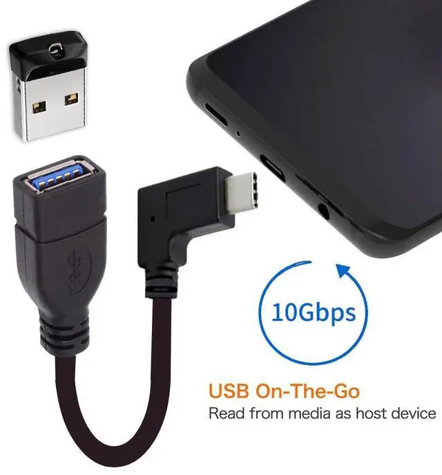 Alt view image 7 of 7 - USB-C USB 3.1 Type C Male to A Female OTG Data Cable 90 Degree Right Angled for Tablet Phone 20cm