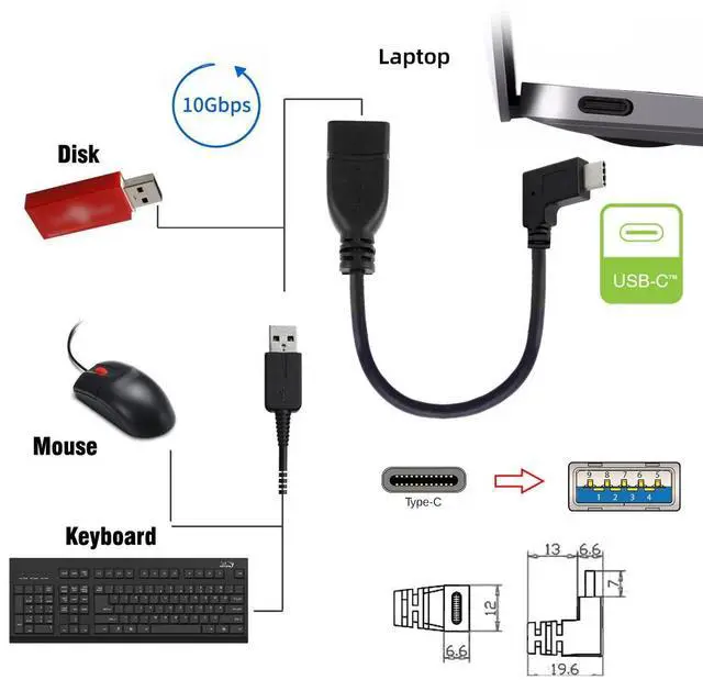 Alt view image 5 of 7 - USB-C USB 3.1 Type C Male to A Female OTG Data Cable 90 Degree Right Angled for Tablet Phone 20cm