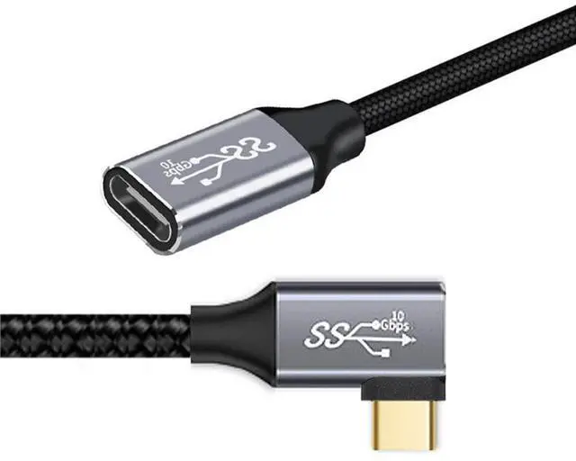 Alt view image 2 of 7 - Left Right Angled USB-C USB 3.1 Type C Male to Female Extension Data Cable 10Gbps 100W with Sleeve for Laptop 50CM