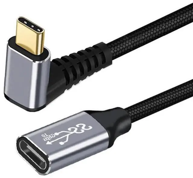 Alt view image 2 of 7 - USB-C USB 3.1 Type C Male Up Down Angled to Female Extension Data Cable 10Gbps 100W with Sleeve for Laptop 20CM