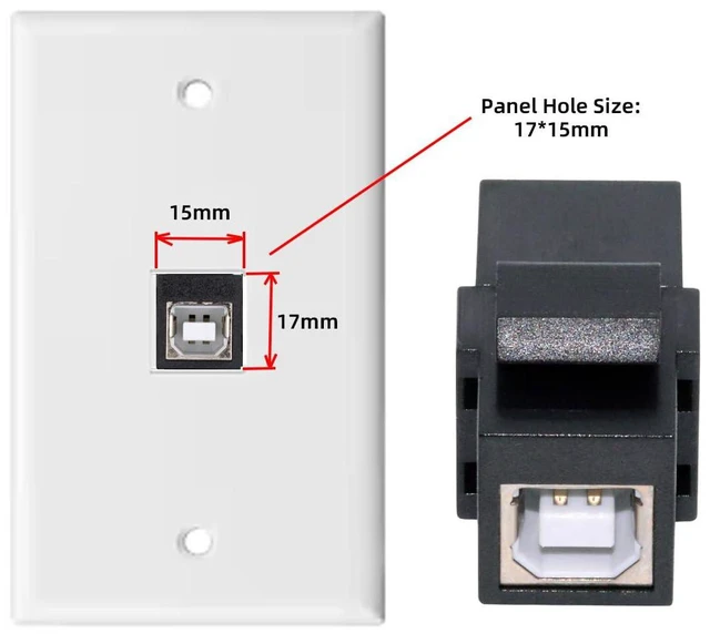 Alt view image 4 of 7 - 480Mbps USB2.0 A Female to USB Type-B Female Extension Keystone Jack Coupler Adapter for Wall Plate Panel USB Cable
