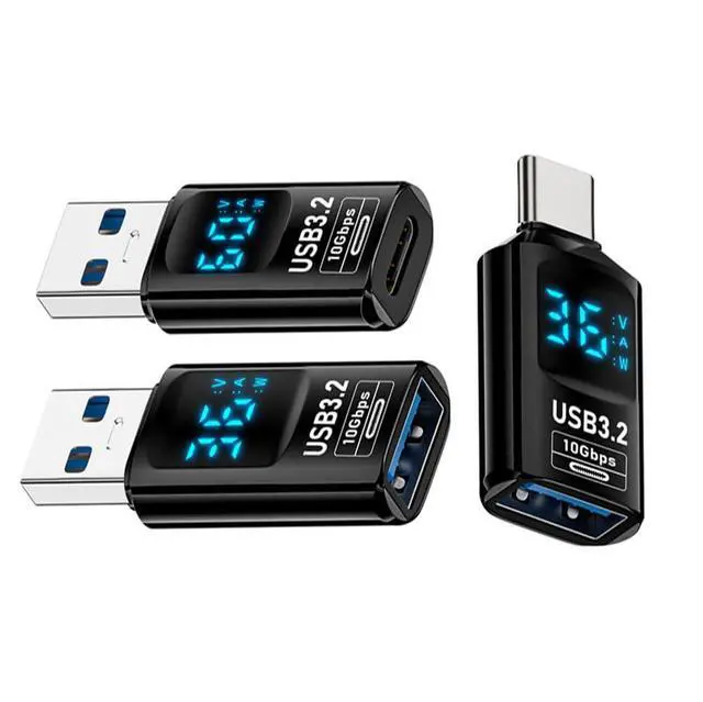 Main image of 3pcs/lot 10Gbps USB-C Monitoring Display Smart LED Display Type-C USB-C to USB3.2 Type-A Adapter Data Current Voltage Fast Charging Tester Detector