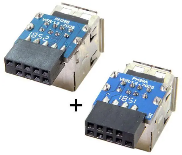 Alt view image 2 of 5 - 2pcs 9Pin/10Pin Motherboard Female Header to Dual USB 2.0 Female Adapter Vertical Type