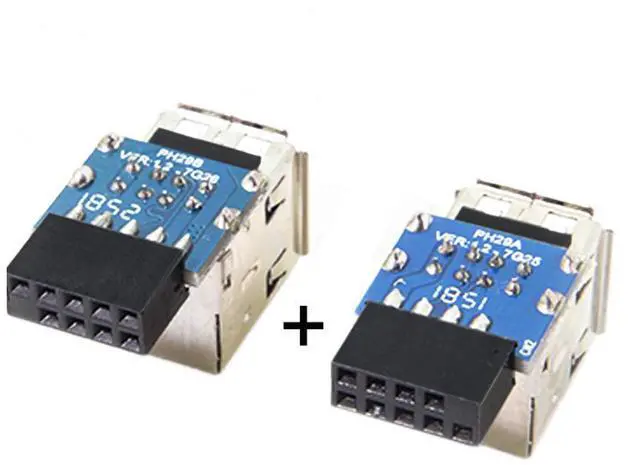 Alt view image 5 of 5 - 2pcs 9Pin/10Pin Motherboard Female Header to Dual USB 2.0 Female Adapter Vertical Type