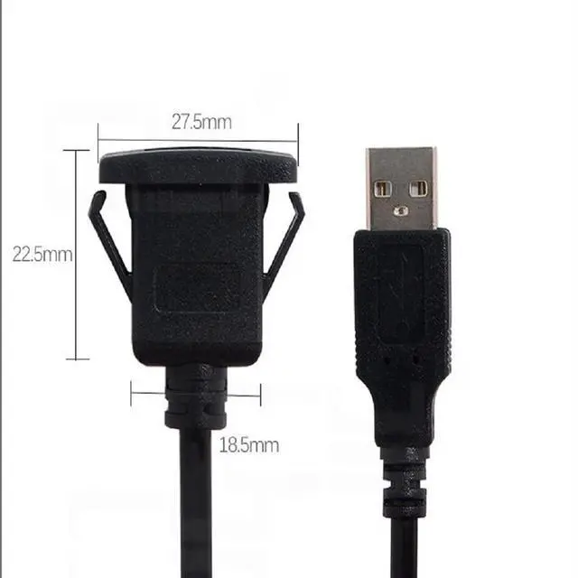 Alt view image 3 of 7 - 1m Waterproof Single USB 2.0 Extension Latch Mount Car AUX Cable for Dashboard Panel