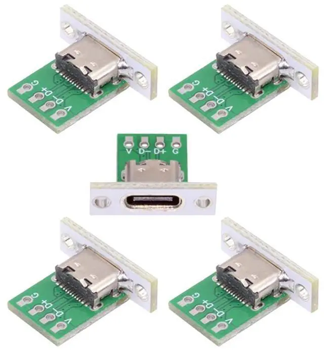 Main image of 5pcs/Set USB 2.0 24pin Pinout DIY OEM Type C Female Socket Connector Panel Mount Type with PC Board