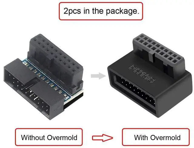 Alt view image 3 of 7 - 1Set USB 3.0 20pin Male to Female Extension Adapter Up & Down Angled 90 Degree Overmold
