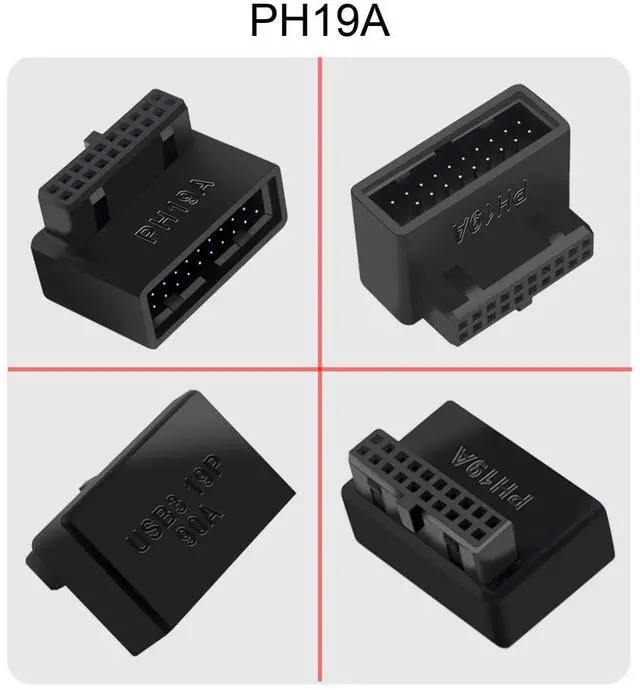 Alt view image 6 of 7 - 1Set USB 3.0 20pin Male to Female Extension Adapter Up & Down Angled 90 Degree Overmold