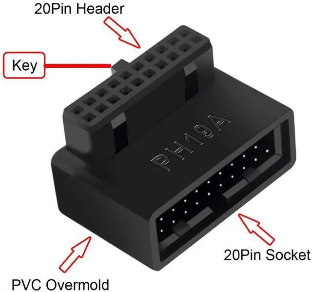 Alt view image 4 of 7 - 1Set USB 3.0 20pin Male to Female Extension Adapter Up & Down Angled 90 Degree Overmold