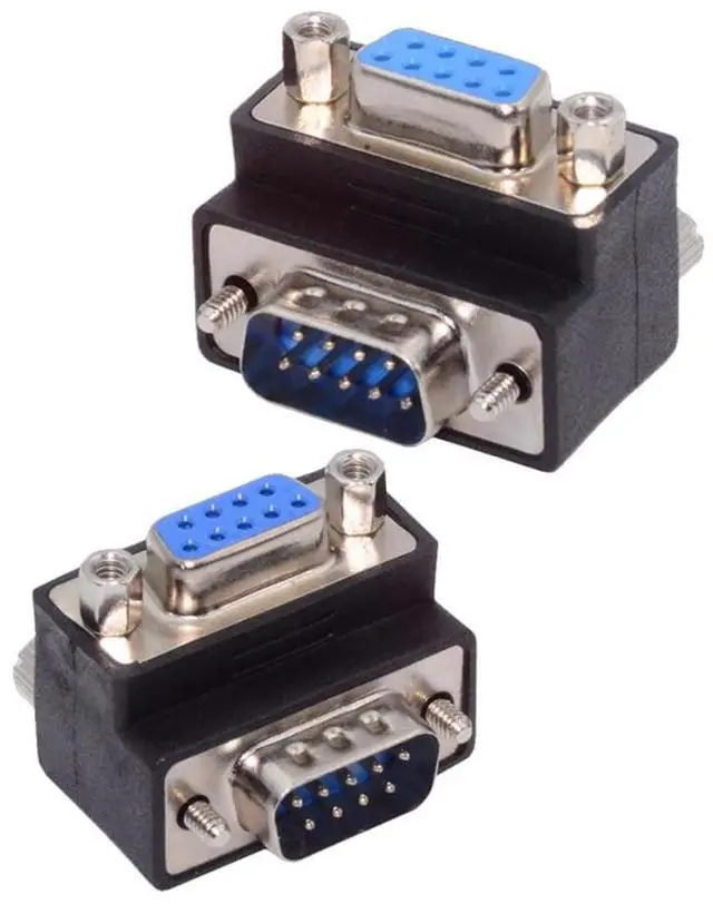 Main image of 2pcs/Set 9Pin RS232 D-Sub Screw Type Male Up & Down Angled 90 Degree to Female Nut Type Extension Adapter