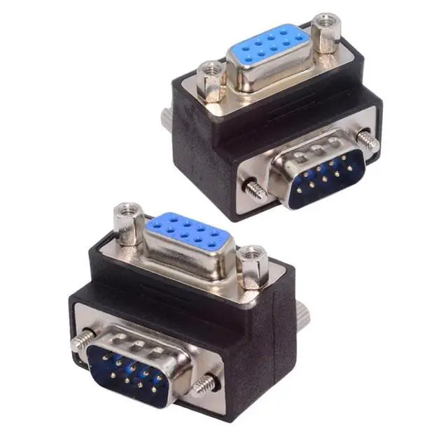 Alt view image 2 of 6 - 2pcs/Set 9Pin RS232 D-Sub Screw Type Male Up & Down Angled 90 Degree to Female Nut Type Extension Adapter
