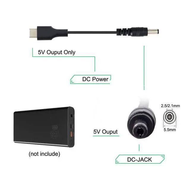 Alt view image 6 of 7 - DC 5V USB 3.1 Type C USB-C to DC 5.5 2.5mm Power Plug Extension Charge Cable for Air Pro 20cm