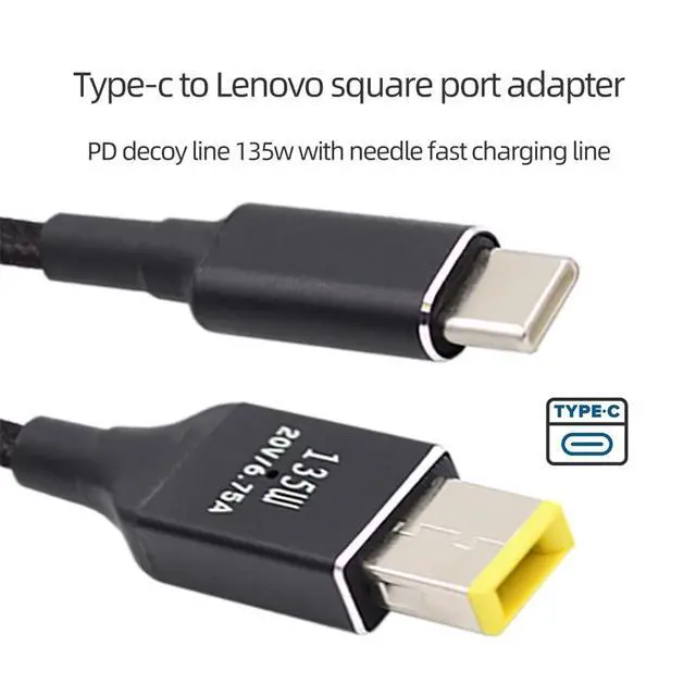 Alt view image 3 of 7 - 135W DC20V 6.25A USB-C Type-C to DC Rectangle 11.0 * 4.5mm Power PD Charge Cable for Laptop