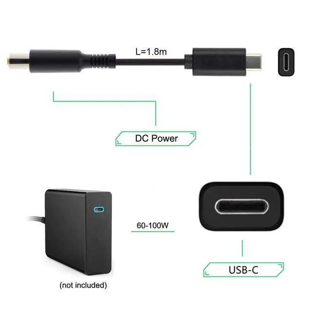 Alt view image 7 of 7 - Type C USB-C Input to Rectangle 5.5x2.5mm Power PD Charge Cable for Laptop Notebook (5.5x2.5mm)