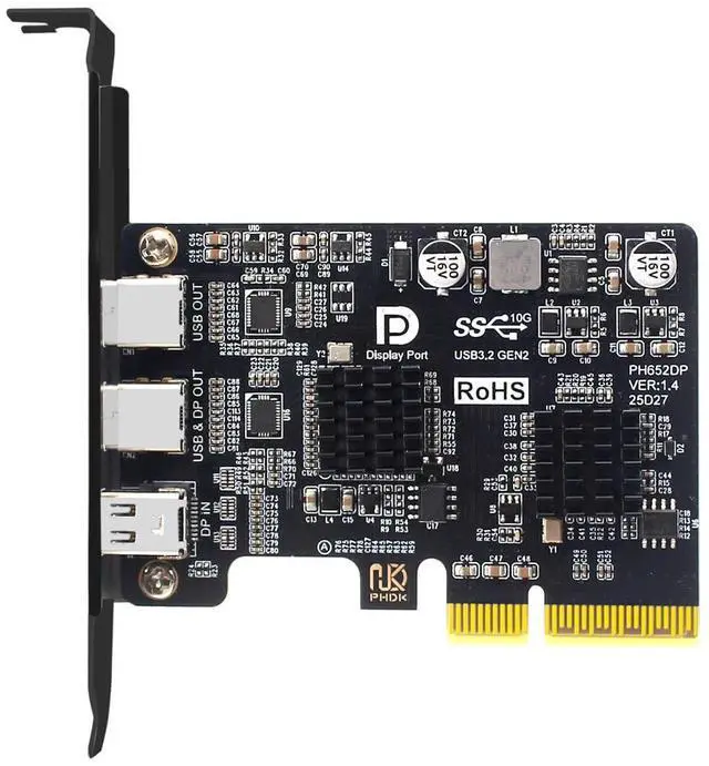 Main image of Mini Displayport 1.4 Input PCI-E Express 4X to Dual USB 3.1 Type-C USB-C 10Gbps & 4K 60hz Output Desktop Graphics Expansion Card Adapter ASM3142