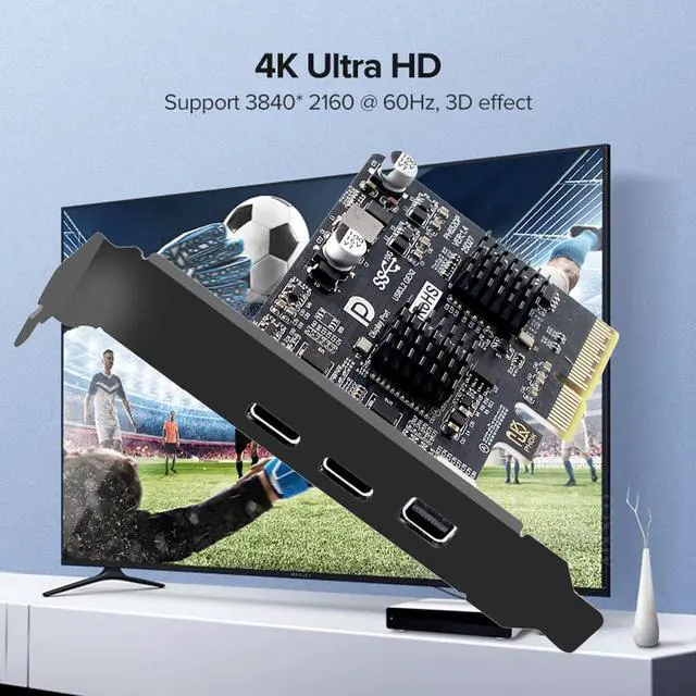 Alt view image 3 of 7 - Mini Displayport 1.4 Input PCI-E Express 4X to Dual USB 3.1 Type-C USB-C 10Gbps & 4K 60hz Output Desktop Graphics Expansion Card Adapter ASM3142