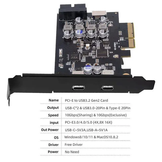 Alt view image 6 of 7 - 10Gbps USB 3.1 Type-E Front Panel Socket & 19Pin/20Pin USB3.0 & Dual Type-C USB-C to PCI-E Express Card Adapter ASM3142 VL822