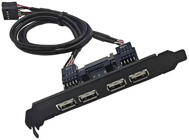 Main image of Four USB2.0 Female Internal Mount Panel to 9pin Baffle Motherboard Cable with Extral SATA Power and 12cm Bracket