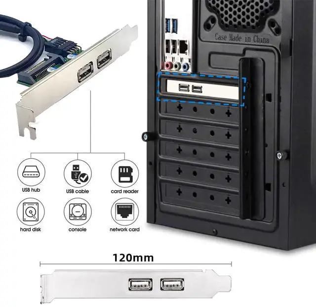 Alt view image 3 of 7 - Dual USB2.0 Female Internal Mount Panel to 9pin Baffle Motherboard Cable with Extral SATA Power and 12cm Bracket