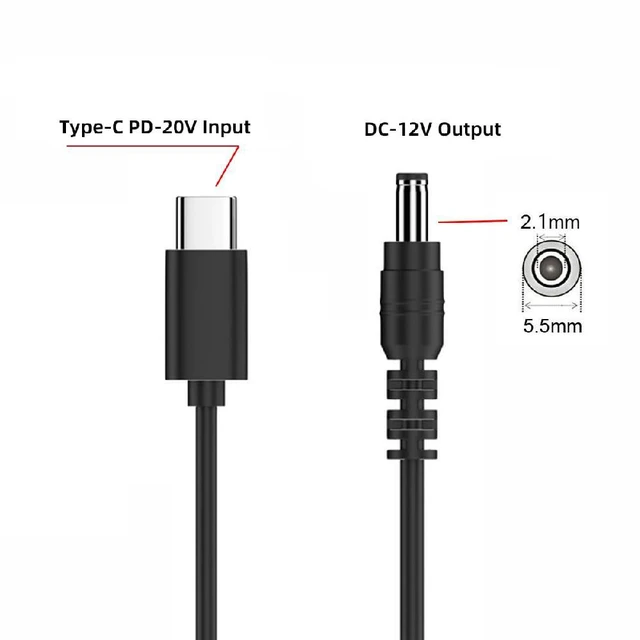 Alt view image 2 of 7 - USB-C PD20V USB 3.1 Type-C Male Input to DC 12V Output 5.5x2.1mm Plug Cable PD Emulator Trigger Cord 150cm