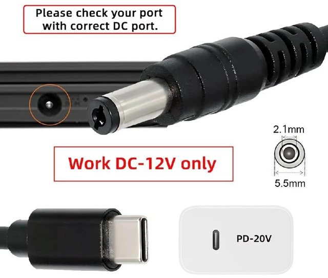 Alt view image 4 of 7 - USB-C PD20V USB 3.1 Type-C Male Input to DC 12V Output 5.5x2.1mm Plug Cable PD Emulator Trigger Cord 150cm