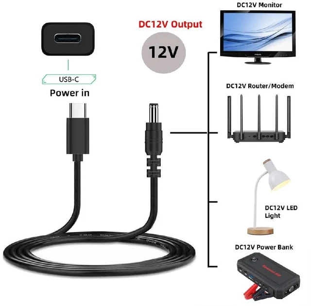 Alt view image 5 of 7 - USB-C PD20V USB 3.1 Type-C Male Input to DC 12V Output 5.5x2.1mm Plug Cable PD Emulator Trigger Cord 150cm