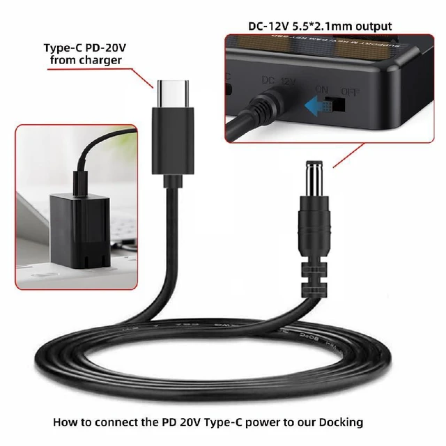 Alt view image 6 of 7 - USB-C PD20V USB 3.1 Type-C Male Input to DC 12V Output 5.5x2.1mm Plug Cable PD Emulator Trigger Cord 150cm